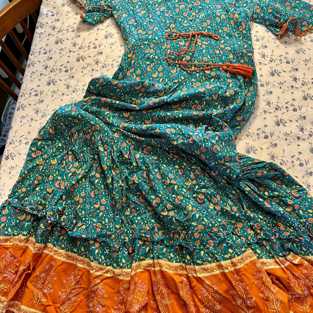 Floral Teal and Orange Maxi Dress